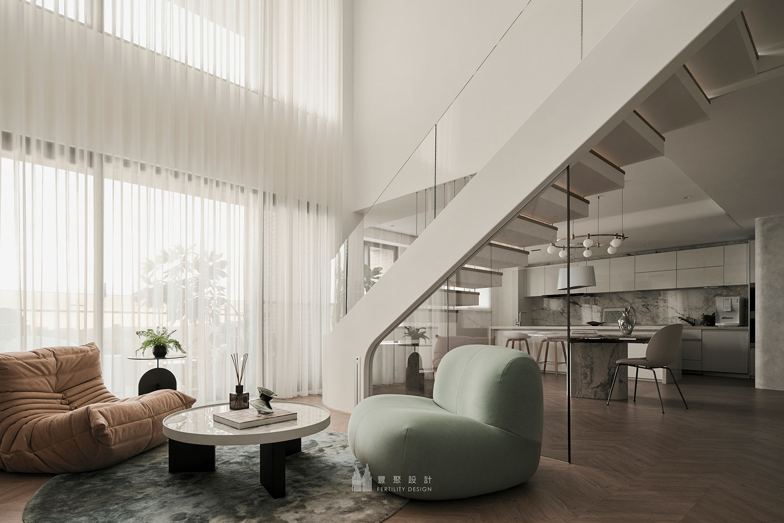 樓中樓設計、豪宅設計、樓梯設計、客廳設計、luxury living area、living room design、Stair design